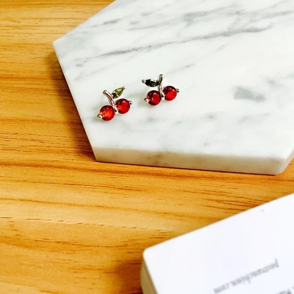 S925 Cherry CZ Stud Earrings - Picture 2 of 8